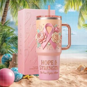 Breast Cancer Awareness Hope & Strength Floral Pink Ribbon Tumbler