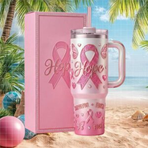 Breast Cancer Awareness Hope Survivor Pink Ribbon Butterfly 40oz Tumbler