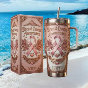 Breast Cancer Awareness Strength Hope Courage Pink Ribbon Floral Tumbler