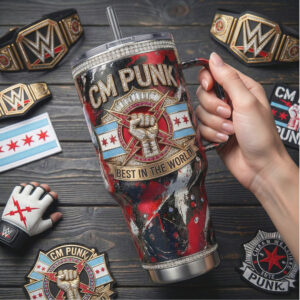 CM Punk “Best in the World” 40oz Tumbler with Straw, WWE Fan Gift Insulated Tumbler