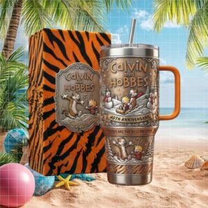 Calvin and Hobbes 40th Anniversary Winter Sledding 3D Embossed Tumbler
