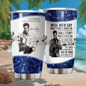 “Can't Help Falling In Love” Elvis Presley Blue Glitter Music Note Lyrics Tumbler