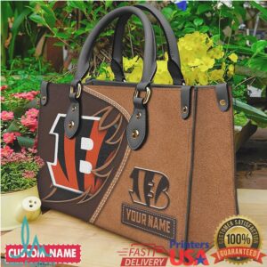 Cincinnati Bengals Personalized Name Leather Tote Bag Who Dey Gear