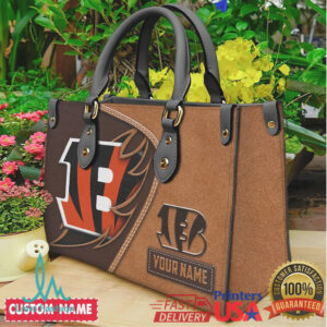 Cincinnati Bengals Personalized Name Leather Tote Bag Who Dey Gear