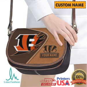 Cincinnati Bengals Personalized Name Saddle Bag Brown Leather NFL Fan Bag