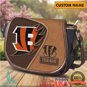 Cincinnati Bengals Personalized Name Saddle Bag Brown Leather NFL Fan Bag