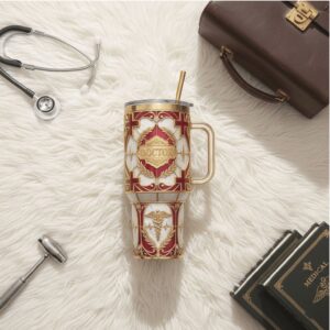 Classic Medical Doctor Caduceus 40oz Tumbler, Red & White Marble 3D Embossed Gift
