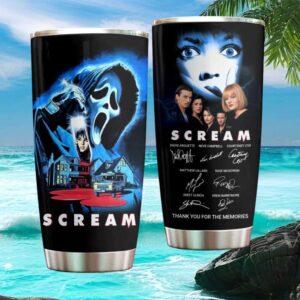 Classic Scream 1996 Movie Poster Ghostface Cast Signed Tribute Tumbler