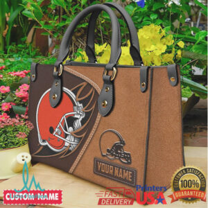 Cleveland Browns Custom Name Leather Satchel Personalized NFL Team Bag
