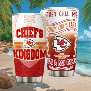 Crazy Chiefs Lady Chiefs Kingdom Glitter Red Football Fan Tumbler