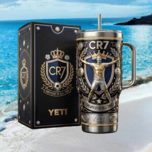 Cristiano Ronaldo CR7 Greatest of All Time Luxury Gold & Blue Tumbler