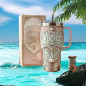 “Crochet Handmade Heart Art” Pastel Pearl & Lace Aesthetic Tumbler