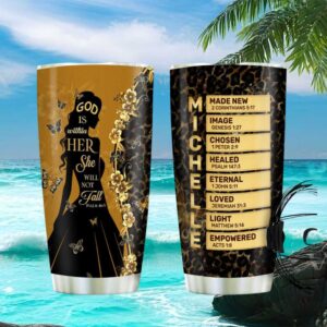 Custom Cheetah Print “God is Within Her” Silhouette Name Acrostic Tumbler