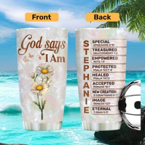 Custom Daisy “God Says I Am” Floral Name Acrostic Scripture Tumbler