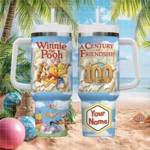 Custom Disney Winnie the Pooh “A Century of Friendship” 40oz Handle Tumbler