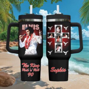 Custom Elvis Presley The King of Rock 'n' Roll Aloha Jumpsuit Black Tumbler