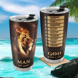 Custom Man of God Lion Leather Style Tumbler Biblical Name Acrostic