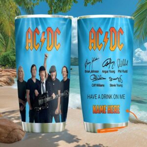 Custom Name ACDC Have A Drink On Me Blue Sky Band Photo Tumbler