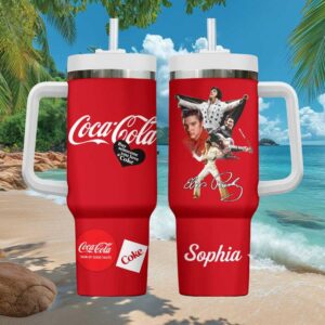 Custom Name Elvis Presley Coca Cola Classic Red Portrait Insulated Tumbler