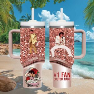 Custom Name Elvis Presley Rose Gold Glitter Effect Performance 40oz Tumbler