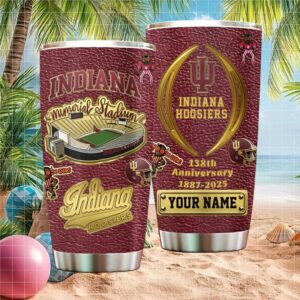 Custom Name Indiana Hoosiers 138th Anniversary Leather Print Tumbler