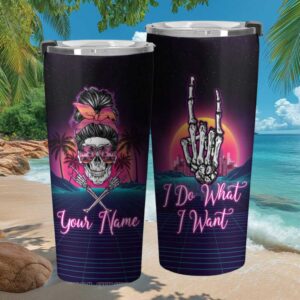 Custom Name Retro 80s Synthwave Skull Girl I Do What I Want Tumbler