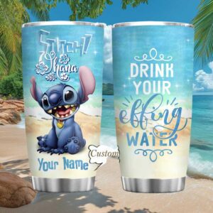 Custom Name Stitch Beach Scene “Drink Your Effing Water” Tumbler