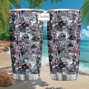 Custom Name Stitch Black and Grey Pattern Collage Tumbler