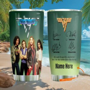 Custom Name Van Halen Classic Band Lineup Green Gradient Insulated Tumbler