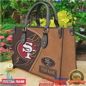 Custom San Francisco 49ers Leather Tote Bag with Personalized Name