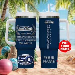 Custom Seattle Seahawks 50th Anniversary “We Are 12” Blue 40oz Tumbler