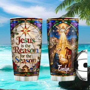 Custom Stained Glass Nativity “Jesus is the Reason” Christmas Tumbler