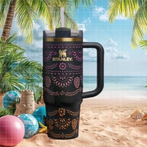 Day of the Dead Sugar Skull Black Floral Tumbler