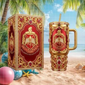 Delta Sigma Theta Sorority Luxury Red & Gold Jeweled Crest Tumbler