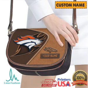 Denver Broncos Personalized Name Saddle Bag Women's NFL Leather Handbag