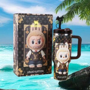 Designer Pattern Brown Monogram Furry Bunny Mascot 40oz Insulated Tumbler