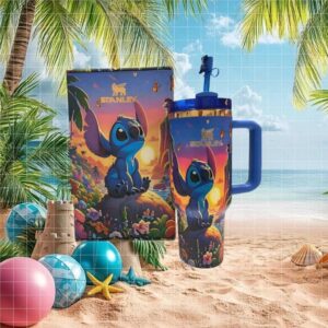 Disney Lilo & Stitch Sunset Tropical Island Beach Scene Custom Tumbler