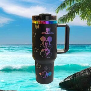 Disney Mickey & Minnie Mouse Stanley 40oz Tumbler Matte Black with Rainbow Iridescent Decals