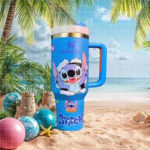 Disney Stitch “Breaking Out” Blue Custom Insulated Travel Tumbler