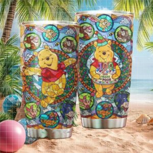 Disney Winnie The Pooh 100th Anniversary Stained Glass Style Tumbler