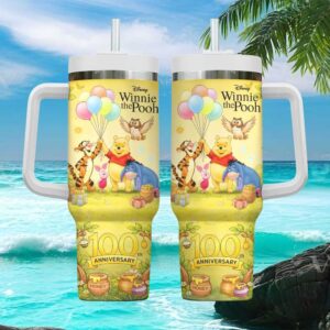 Disney Winnie the Pooh 100th Anniversary Tumbler Pooh and Friends Celebration with Balloons