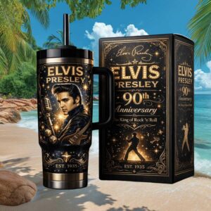 Elvis Presley 90th Anniversary The King of Rock N’ Roll Luxury Black & Gold Tumbler
