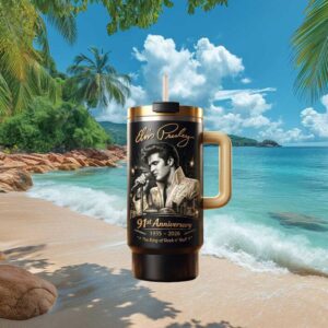 Elvis Presley 91st Anniversary (1935 2026) Commemorative Gold & Black Tumbler