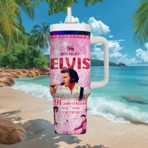 Elvis Presley 91st Anniversary 1935 2026 Pink Glitter Custom Tumbler