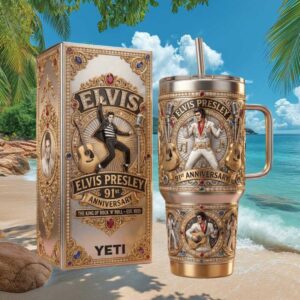 Elvis Presley 91st Anniversary The King of Rock 'N' Roll Gold Jeweled Tumblers