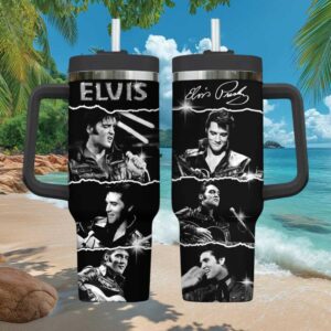 Elvis Presley Black and White Legend Collage 40oz Tumbler with Handle