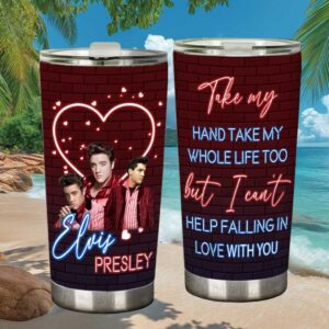 Elvis Presley Can't Help Falling In Love Neon Heart Brick Tumbler