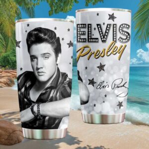 Elvis Presley Classic Portrait Black and White Star Pattern Tumbler