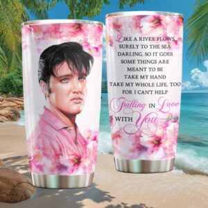 Elvis Presley Falling In Love With You Pink Cherry Blossom Floral Tumbler