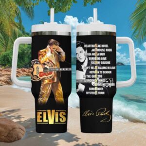 Elvis Presley Gold Suit Edition Tumbler with Greatest Hits Tracklist